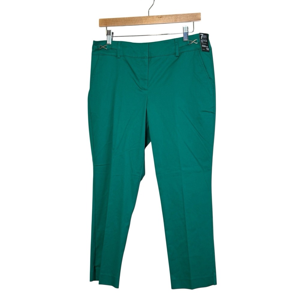NWT 7th Avenue Kelly Green Crop Straight Leg Pants Size 10 Office Casual Classic